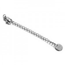 Stainless steel extension chain with lobster clasp and round label Antique silver